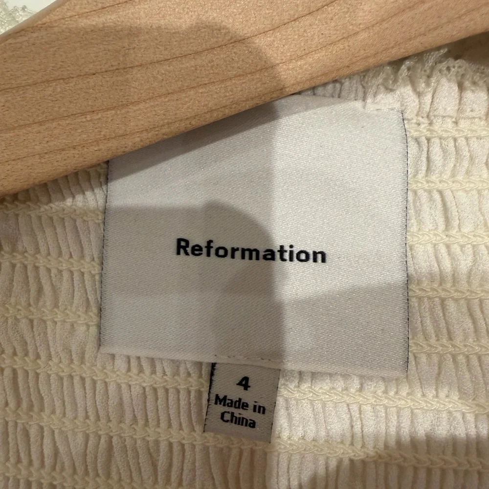 Reformation Ivory Blouse with Black Ribbon